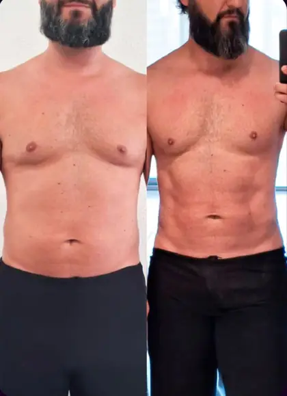 Comparação antes e depois do torso de homem sem camisa